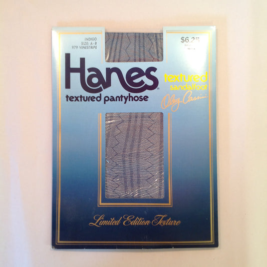 Vintage NOS Hanes Textured Pantyhose Limited Edition Texture Oleg Cassini Textured Sandalfoot Size A-B Indigo Style 979 Vinestripe