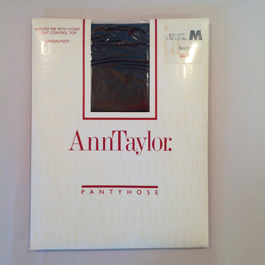Vintage NOS Ann Taylor English Rib with Lycra Light Control Top Sandalfoot Pantyhose Medium Black