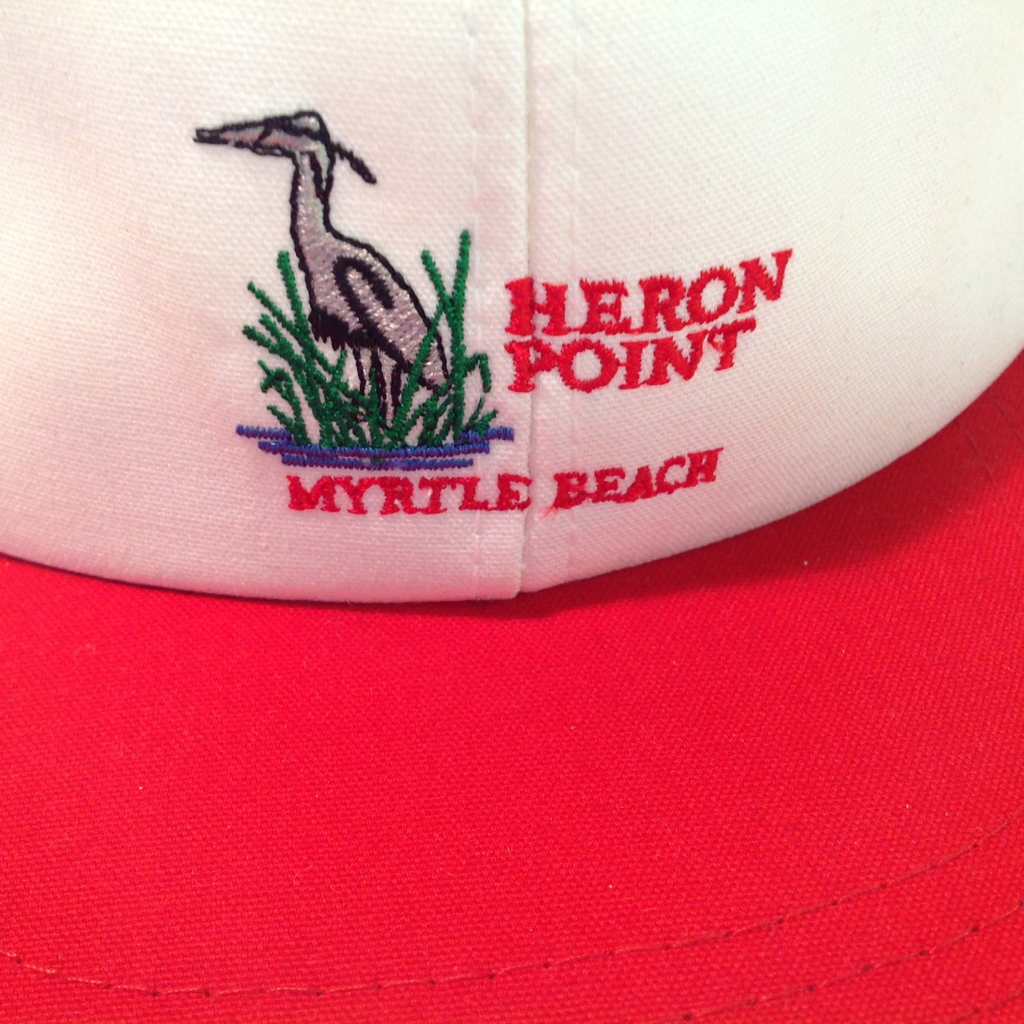 Vintage Derby Cap Heron Point North Myrtle Beach Tournament Souvenir White and Red Baseball Cap
