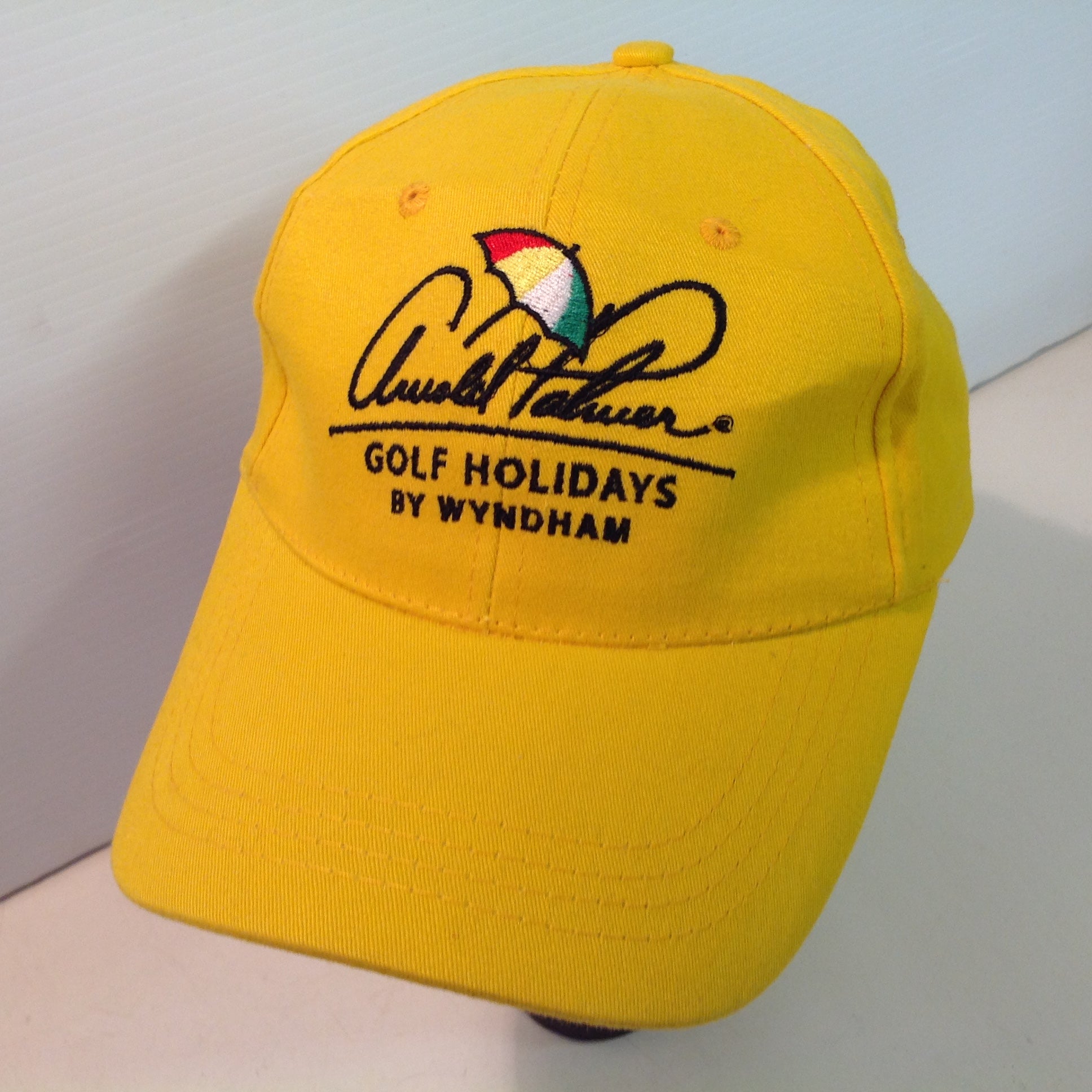 Vintage Souvenir Arnold Palmer Golf Holidays by Wyndham Foursome Golf Tournament Greensboro North Carolina Yellow Baseball Cap