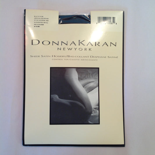 Vintage 1995 NOS Donna Karan New York Sheer Satin Hosiery Control Top Black Medium Style 265