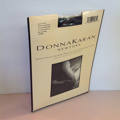 Vintage 1987 NOS Donna Karan New York Hosiery Point d'Esprit Black Medium Style 267