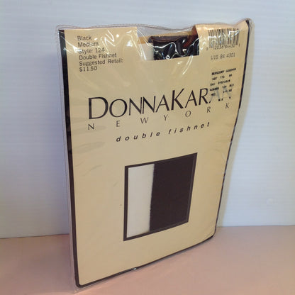 Vintage 1992 NOS Donna Karan New York Hosiery Double Fishnet Black Medium Style 124