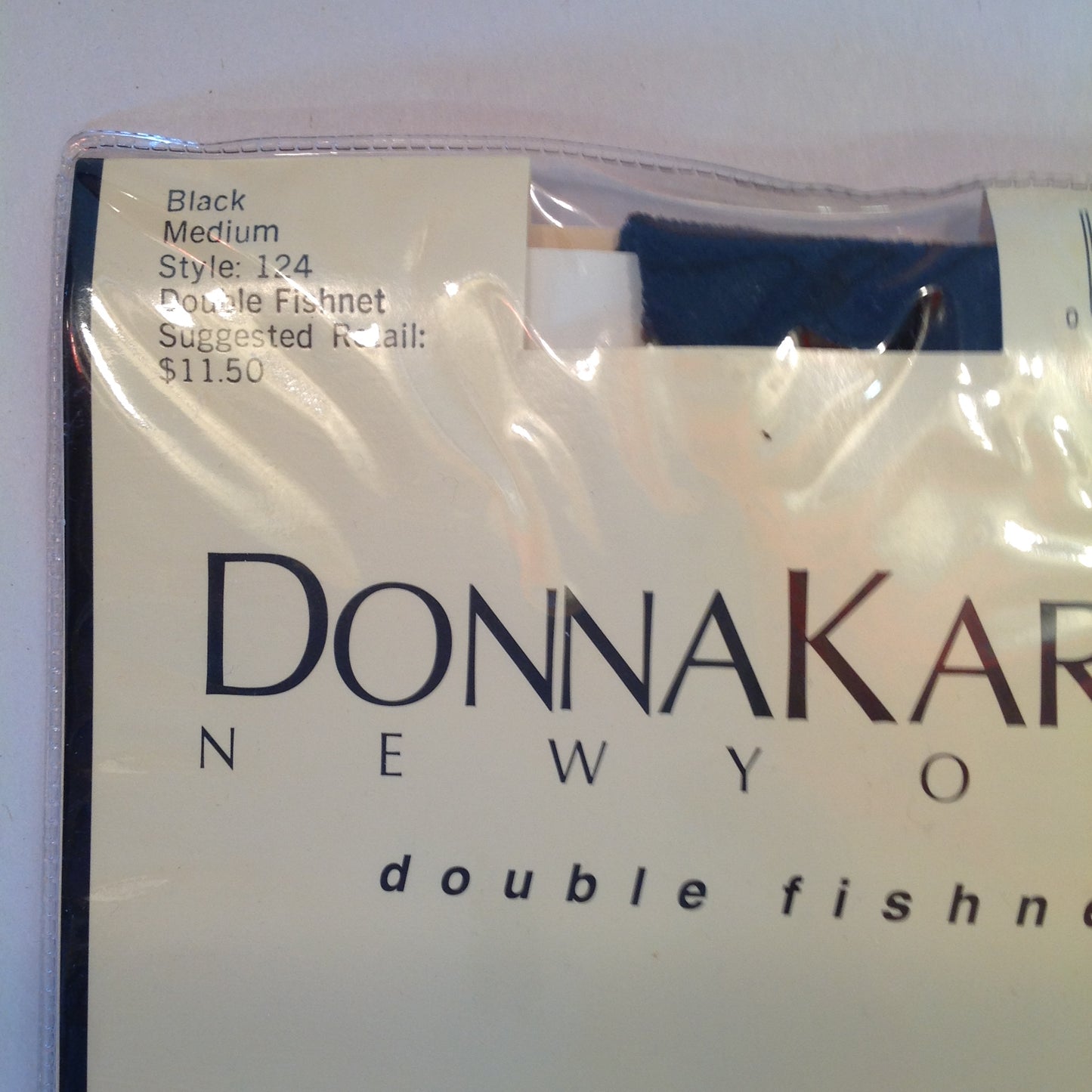 Vintage 1992 NOS Donna Karan New York Hosiery Double Fishnet Black Medium Style 124