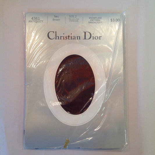 Vintage NOS Christian Dior Snowflake Pattern Sandalfoot Pantyhose Brown Size 2 Anitquity 4361