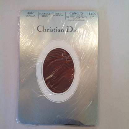 Vintage NOS Christian Dior Control Top Sheer Leg Demi Toe Classique Beige Size 2 Diorella 4417