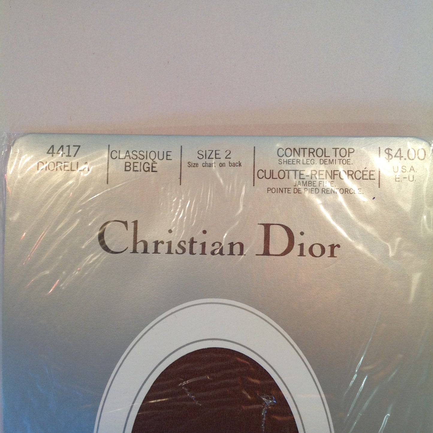 Vintage NOS Christian Dior Control Top Sheer Leg Demi Toe Classique Beige Size 2 Diorella 4417