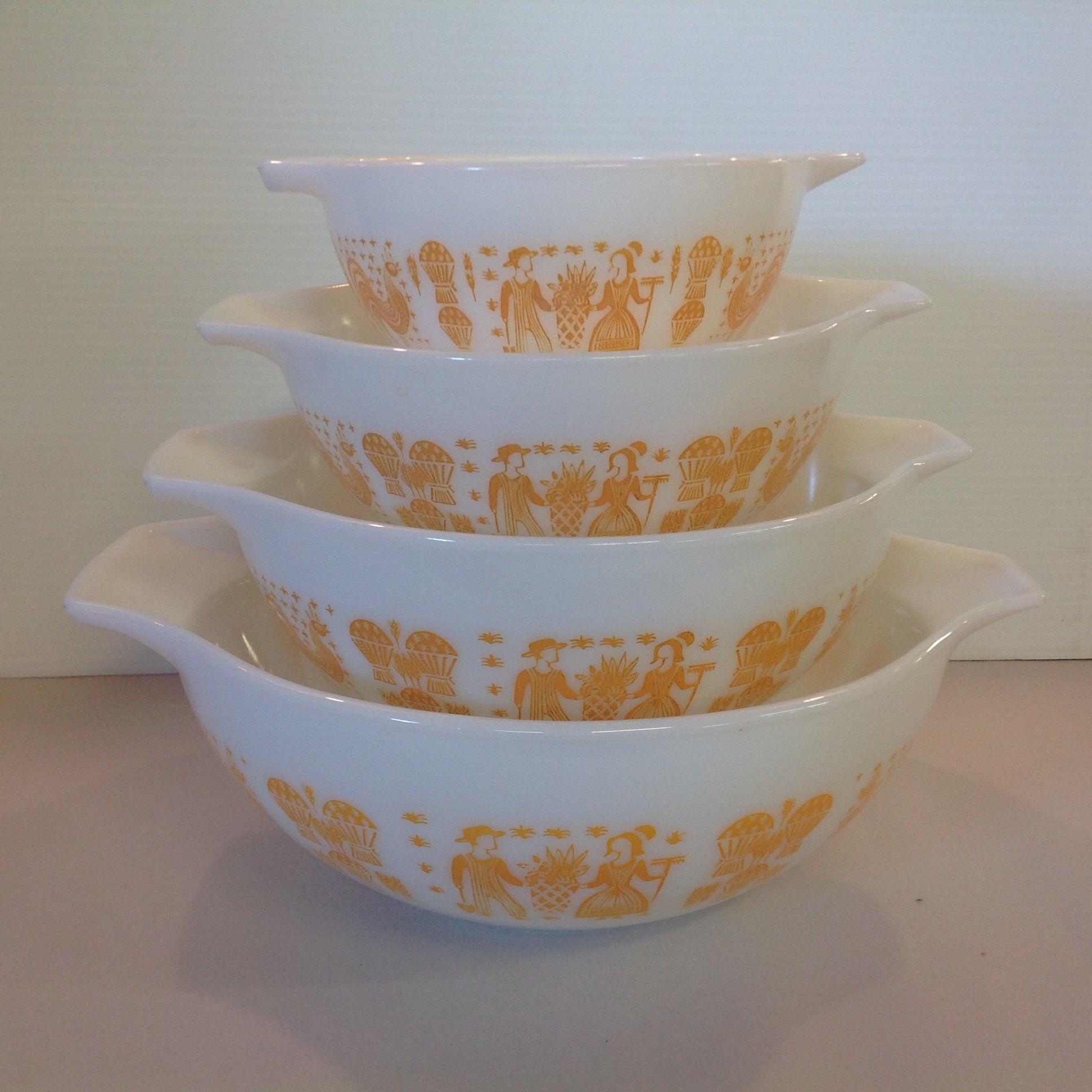 Vintage Rare 4 Piece Pumpkin Amish Butter Print Pyrex Bowl Set