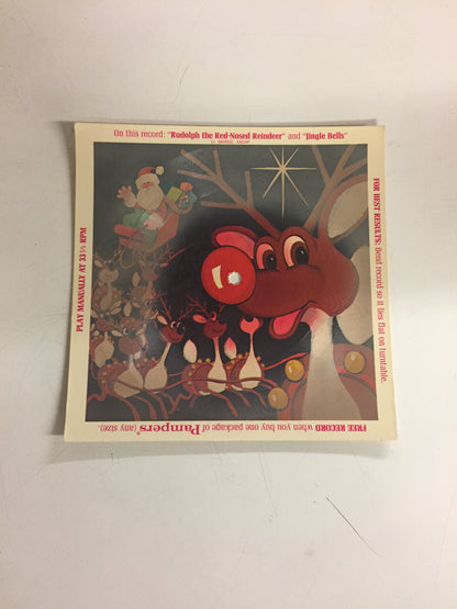 Vintage Rudolph The Red Nose Reindeer Cardboard 45 Record GWP Pampers