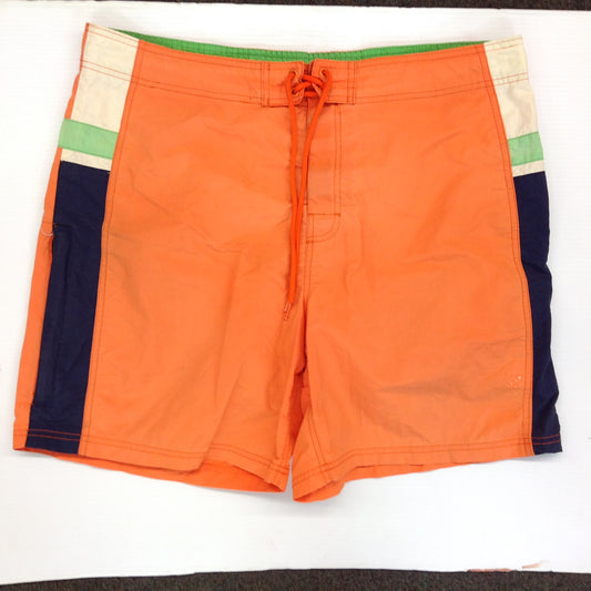 Vintage Nautica Men's Large Nylon Polyester Bathing Suit Swim Trunks Board Shorts Orange Neon Green Navy Blue Blocks