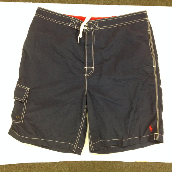 Polo By Ralph Lauren Men's XL Swim Trunks Board Shorts Bathing Suit Navy Blue Red White Stitching