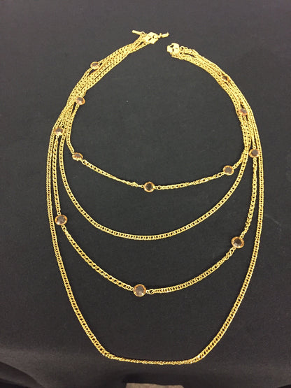 Vintage Designer D'orlan Goldtone Amber Rhinestone Multi Chain Statement Necklace