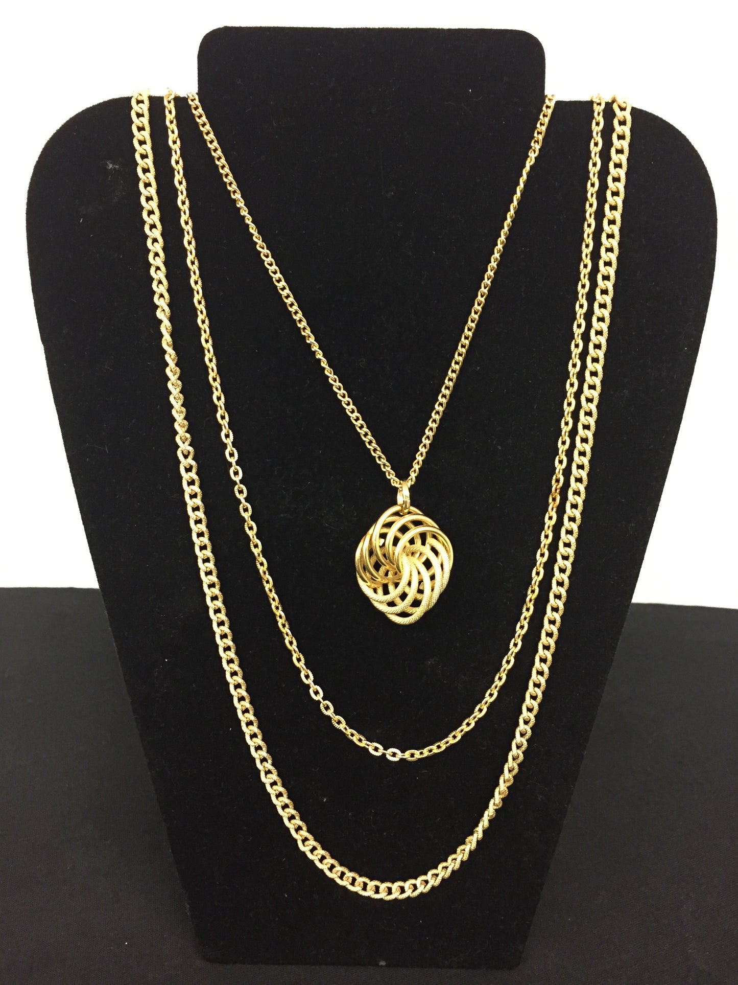 Vintage All Goldtone Pendant Necklace Multi Chains Retro Made In Germany