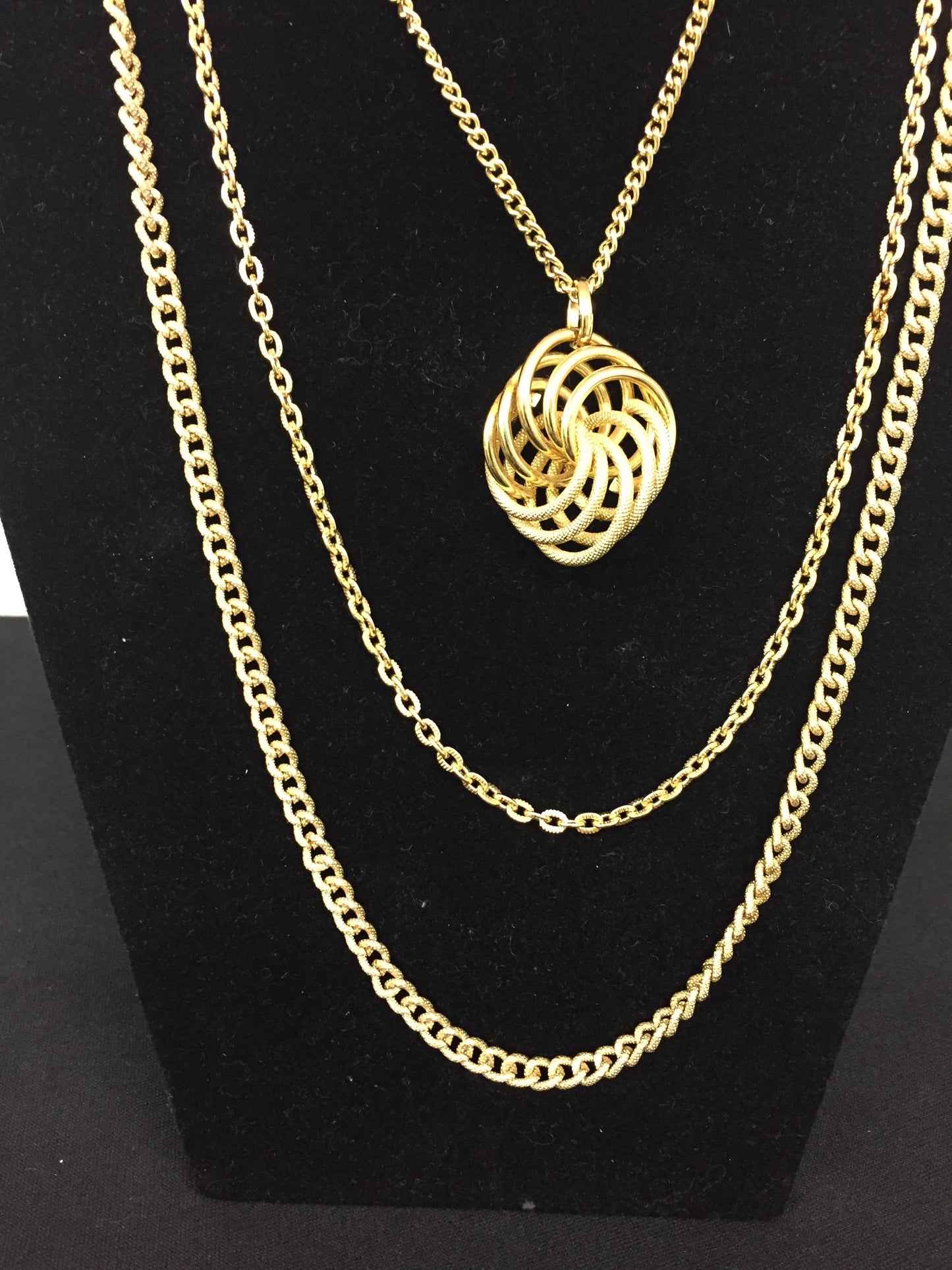 Vintage All Goldtone Pendant Necklace Multi Chains Retro Made In Germany