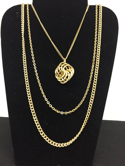 Vintage All Goldtone Pendant Necklace Multi Chains Retro Made In Germany