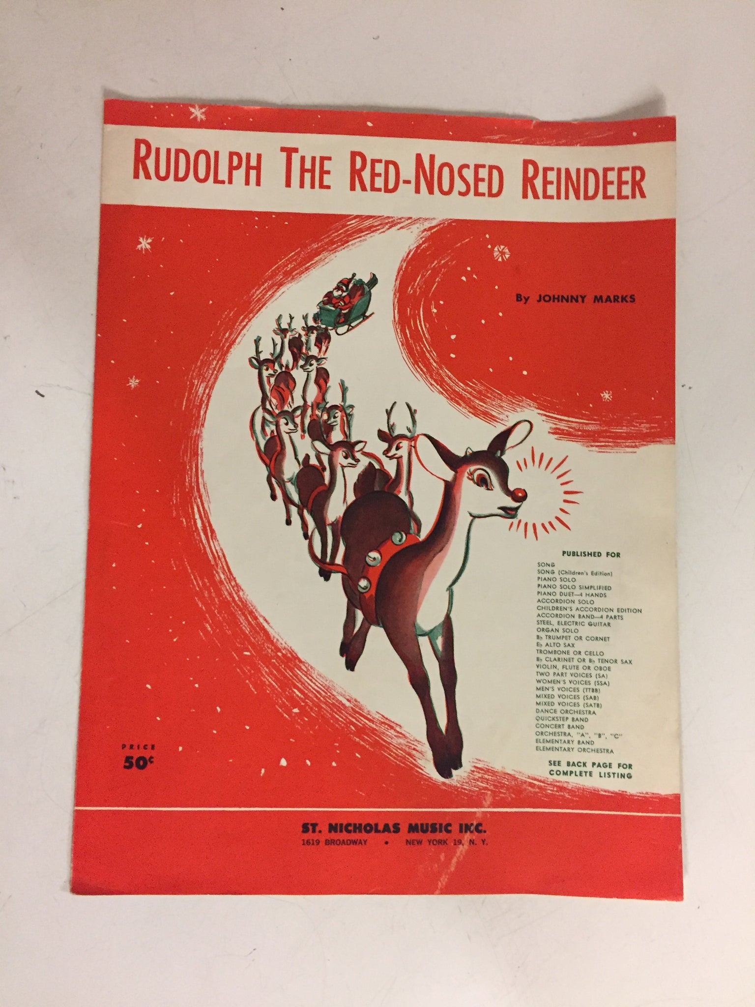Vintage 1949 St Nicholas Music Rudolph the Red-Nosed Reindeer Sheet Music