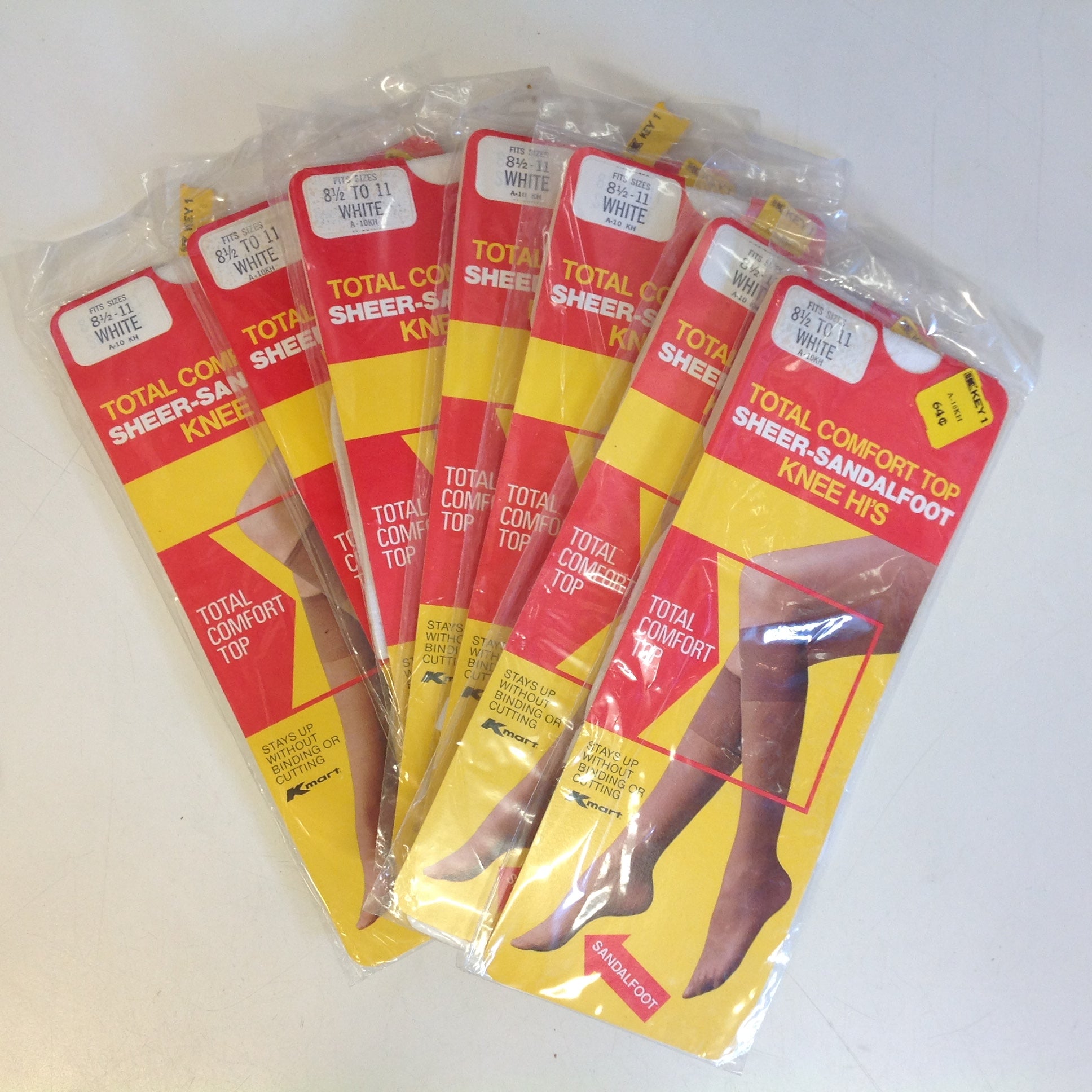 Vintage 1980's NOS K-Mart Total Comfort Top Sheer-Sandalfoot Knee Hi's 8 1/2-11 White