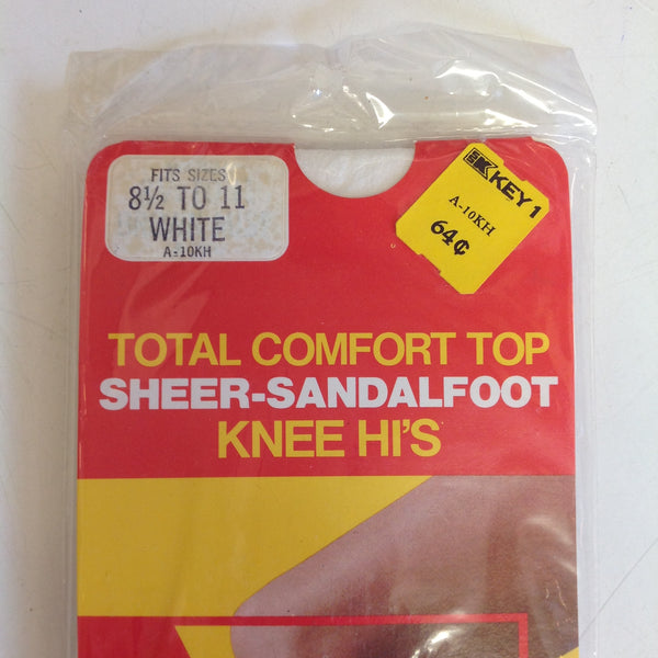 Vintage 1980's NOS K-Mart Total Comfort Top Sheer-Sandalfoot Knee Hi's 8 1/2-11 White