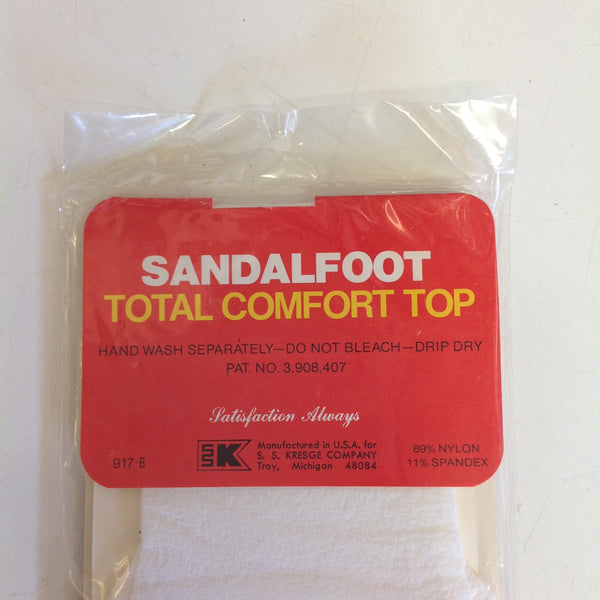 Vintage 1980's NOS K-Mart Total Comfort Top Sheer-Sandalfoot Knee Hi's 8 1/2-11 White