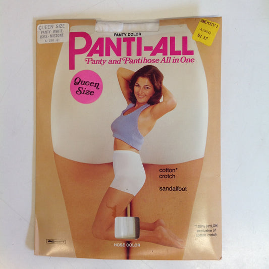 Vintage 1980's K-Mart NOS Panti-All Panty and Pantihose All in One Queen Size Sandalfoot White Mistone