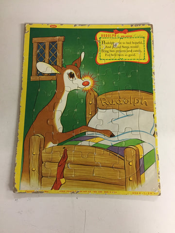 Vintage 1970's Jaymar Rudolph the Red-Nosed Reindeer Frame Puzzle