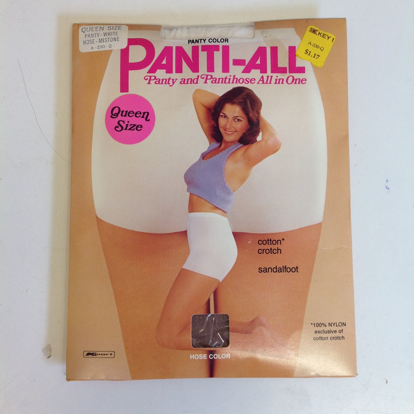 Vintage 1980's K-Mart NOS Panti-All Panty and Pantihose All in One Queen Size Sandalfoot White Mistone