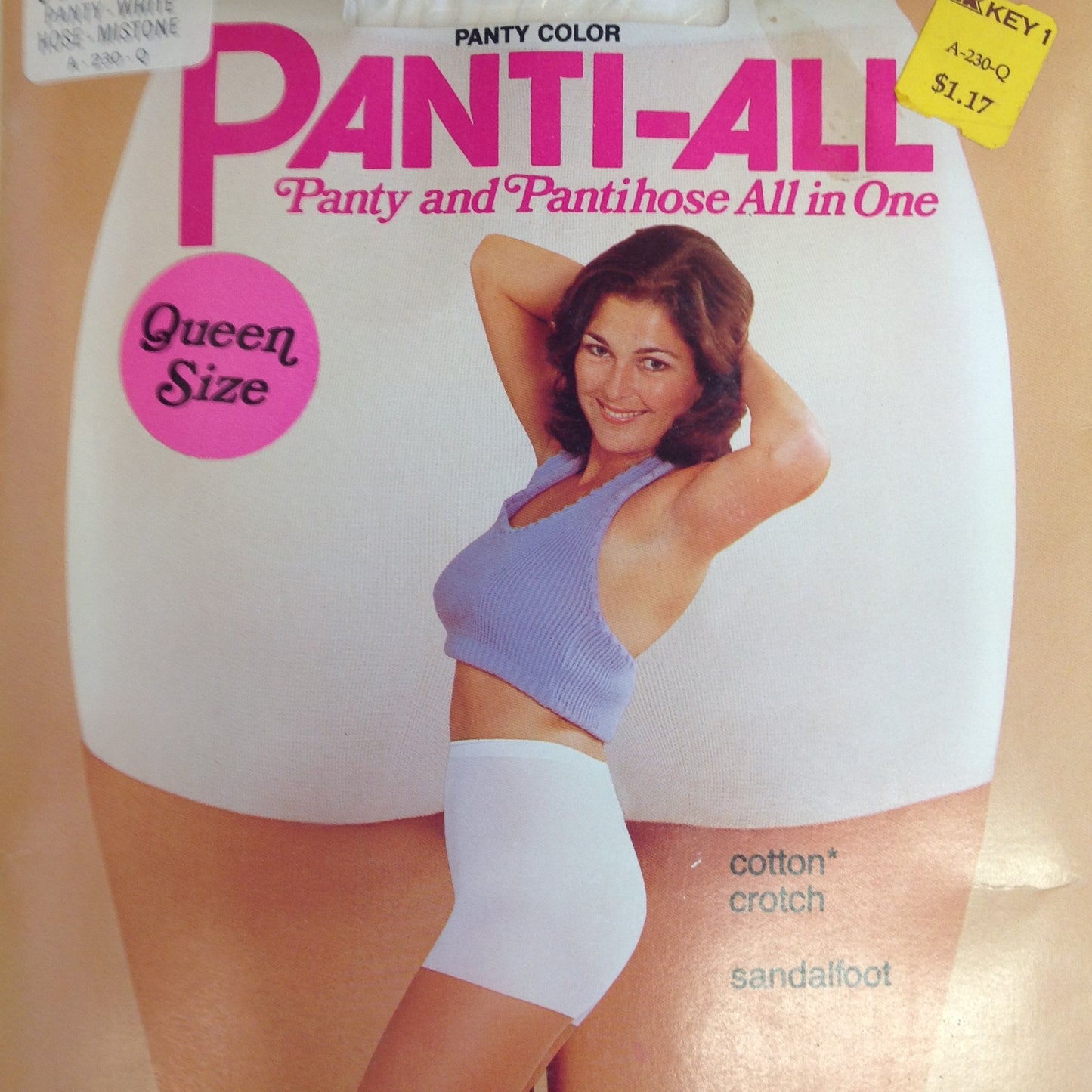 Vintage 1980's K-Mart NOS Panti-All Panty and Pantihose All in One Queen Size Sandalfoot White Mistone