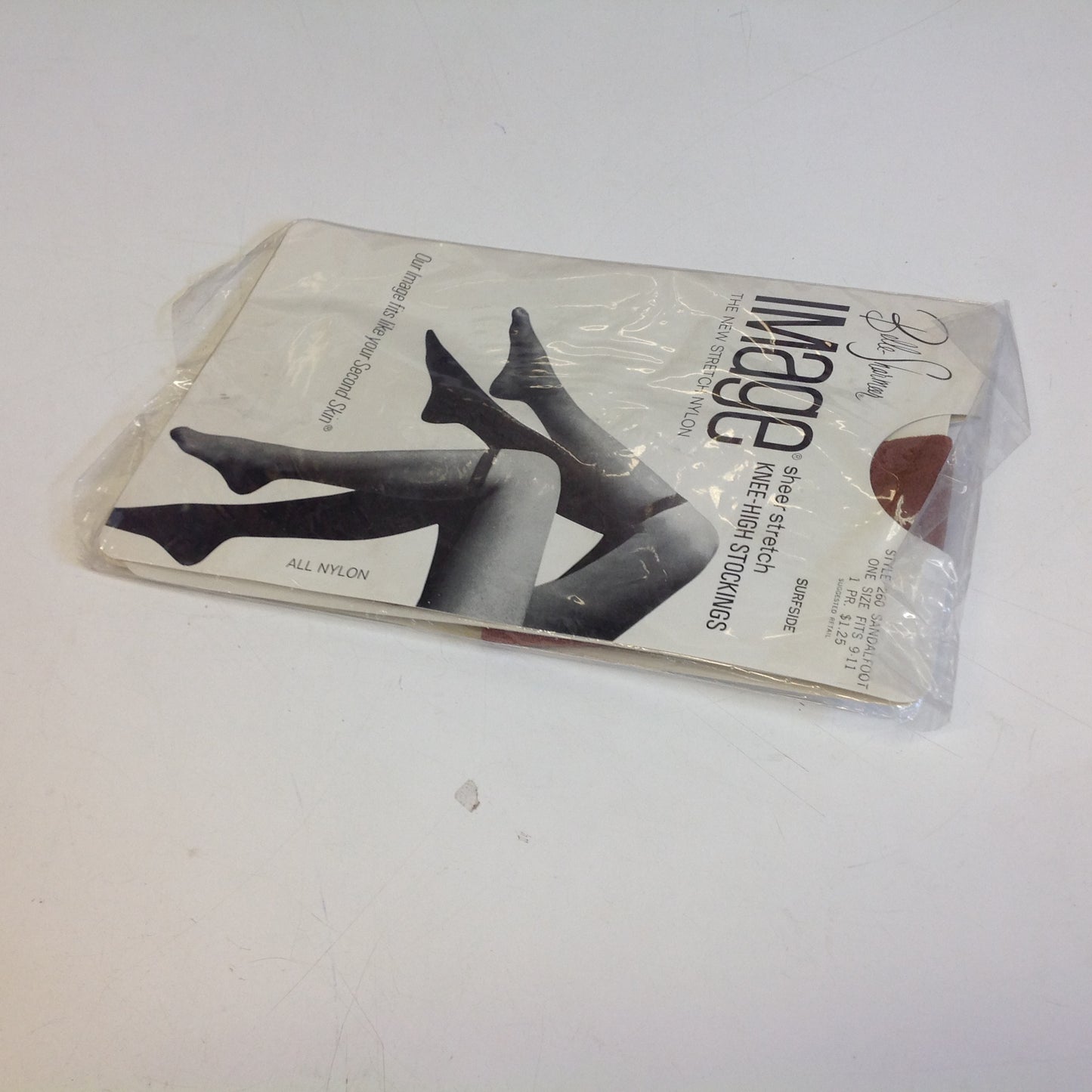 Vintage NOS All Nylon Belle-Sharmeer Image Sheer Stretch Knee-High Stockings Style 260 Sandalfoot Surfside Size 9-11