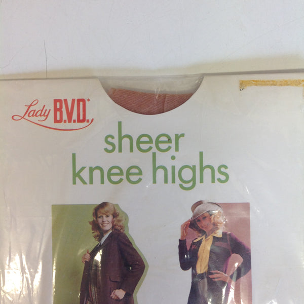 Vintage 1970's NOS Lady B.V.D. Sheer Knee Highs Nylon One Size Fits 8 1/2-11 Style 59 Dawn