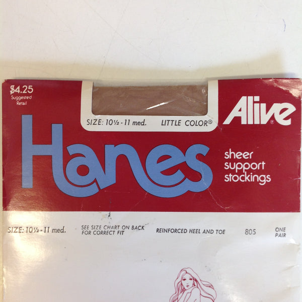 Vintage 1970's NOS Hanes Alive Sheer Support Stockings Size 10 1/2-11 Medium Little Color Reinforced Heel and Toe 805