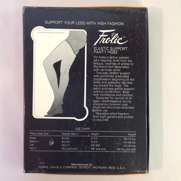 Vintage Unworn Parke-Davis FROLIC Elastic Support Panty Hose High Fashion Sheerest Tall X Taupe