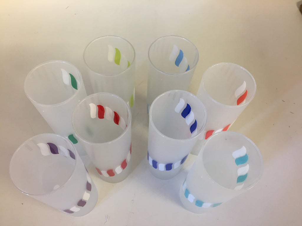 Vintage Frosted Colorful Stripe Drinking Glasses Set 8 Tall High Ball –  Time Warp, LLC
