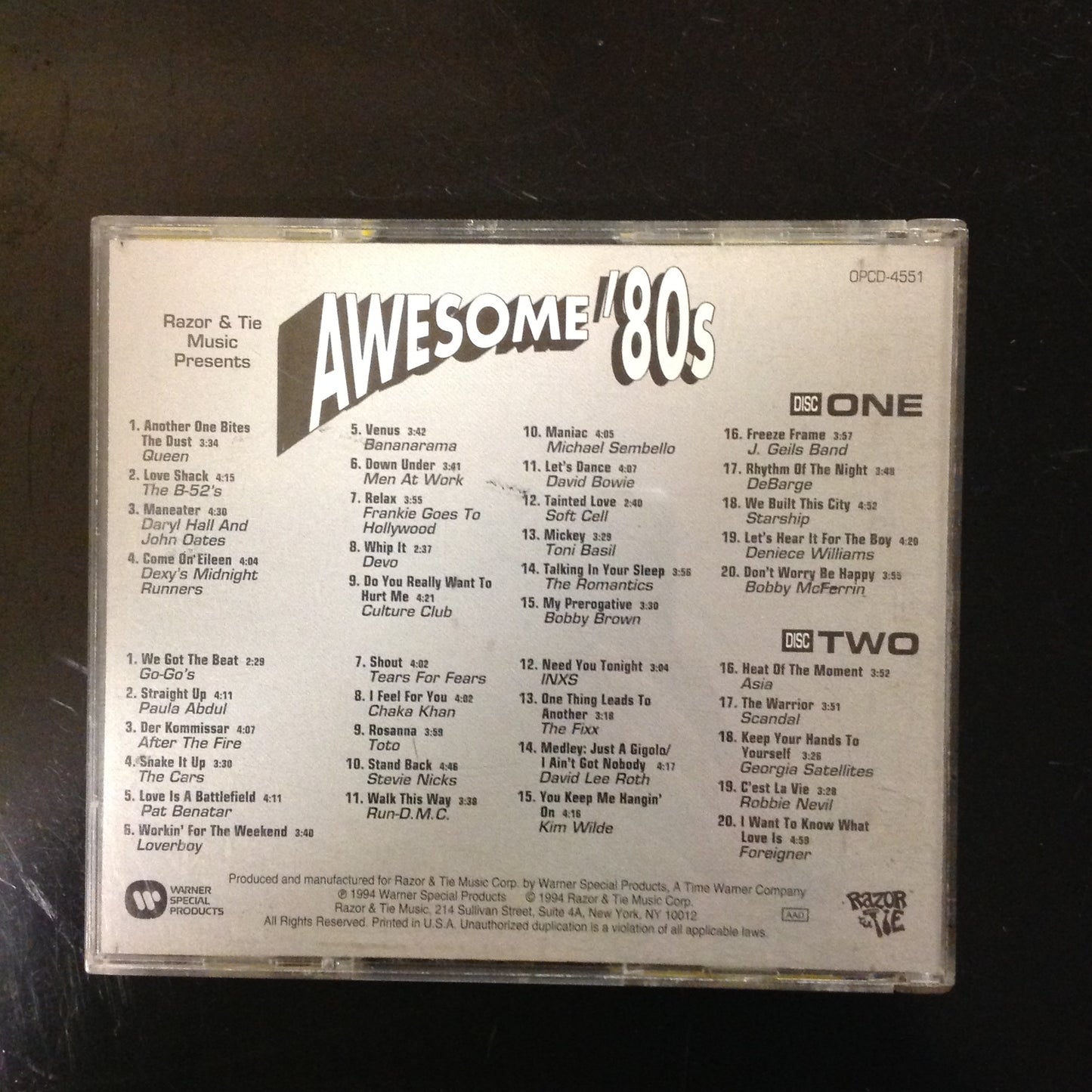 CD Various Artists Awesome 80's  (Razor & Tie Music Presents) 1994