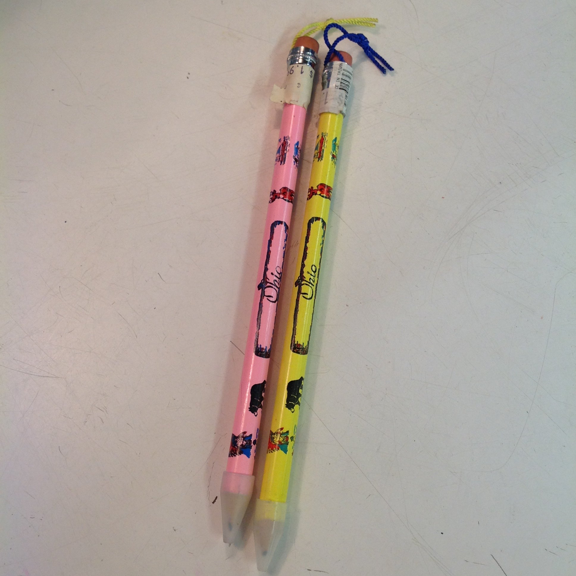 Vintage Souvenir Jumbo Pencils Set of Two Ohio Pink Yellow