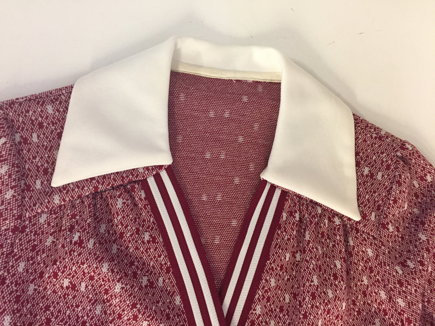 Vintage 1970's Red & White Wrap Flair Dress Button Facade