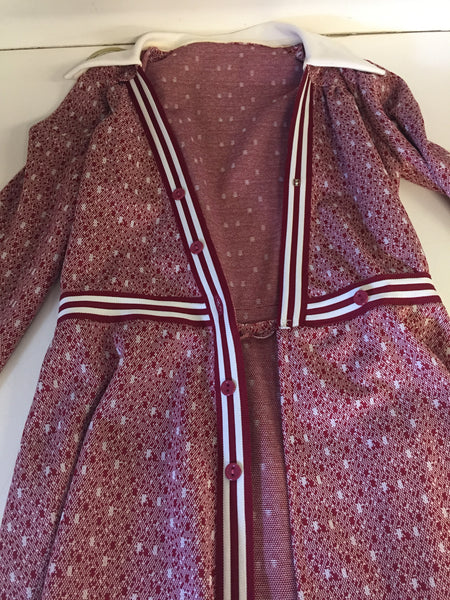 Vintage 1970's Red & White Wrap Flair Dress Button Facade