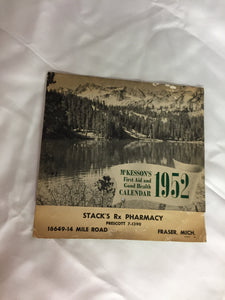 Vintage 1952 Stack's Rx Pharmacy Advertising Calendar First Aid & Good Health