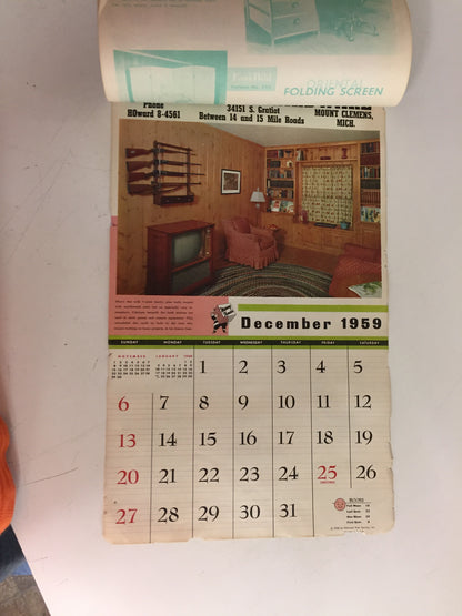 Vintage 1959 John's Lumber And Hardware Advertising Calendar Mount Clemens Michigan