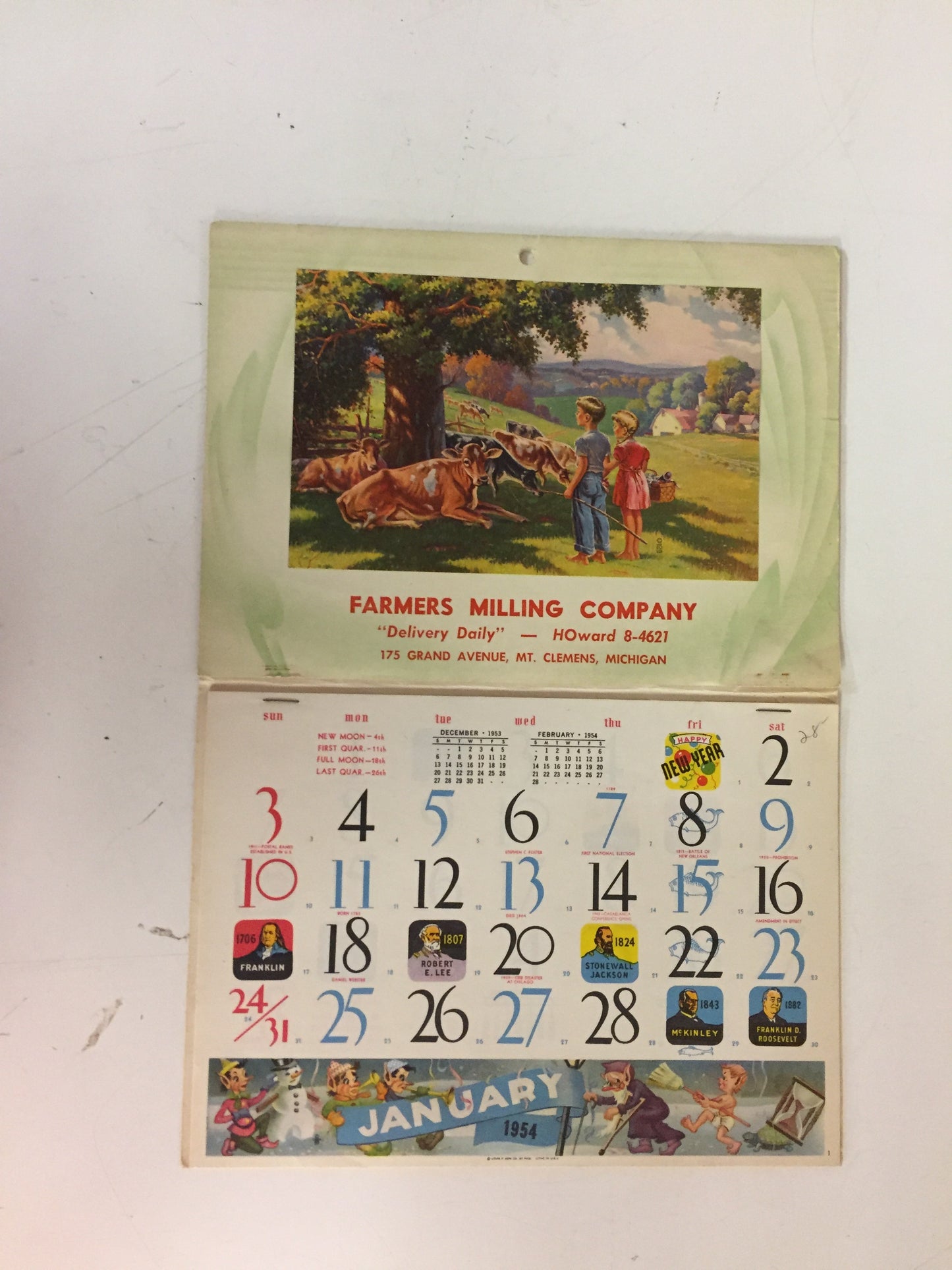 Vintage 1954 Farmers Milling Company Advertising Calendar Mt Clemens Michigan