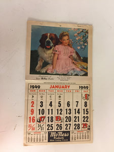 Vintage 1949 McNess Products Advertising Calendar Mt Clemens Michigan