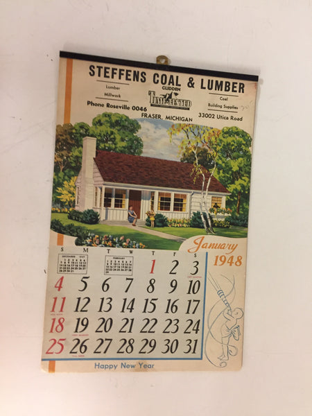 Vintage 1948 Steffens Coal & Lumber Advertising Calendar Fraser Michigan