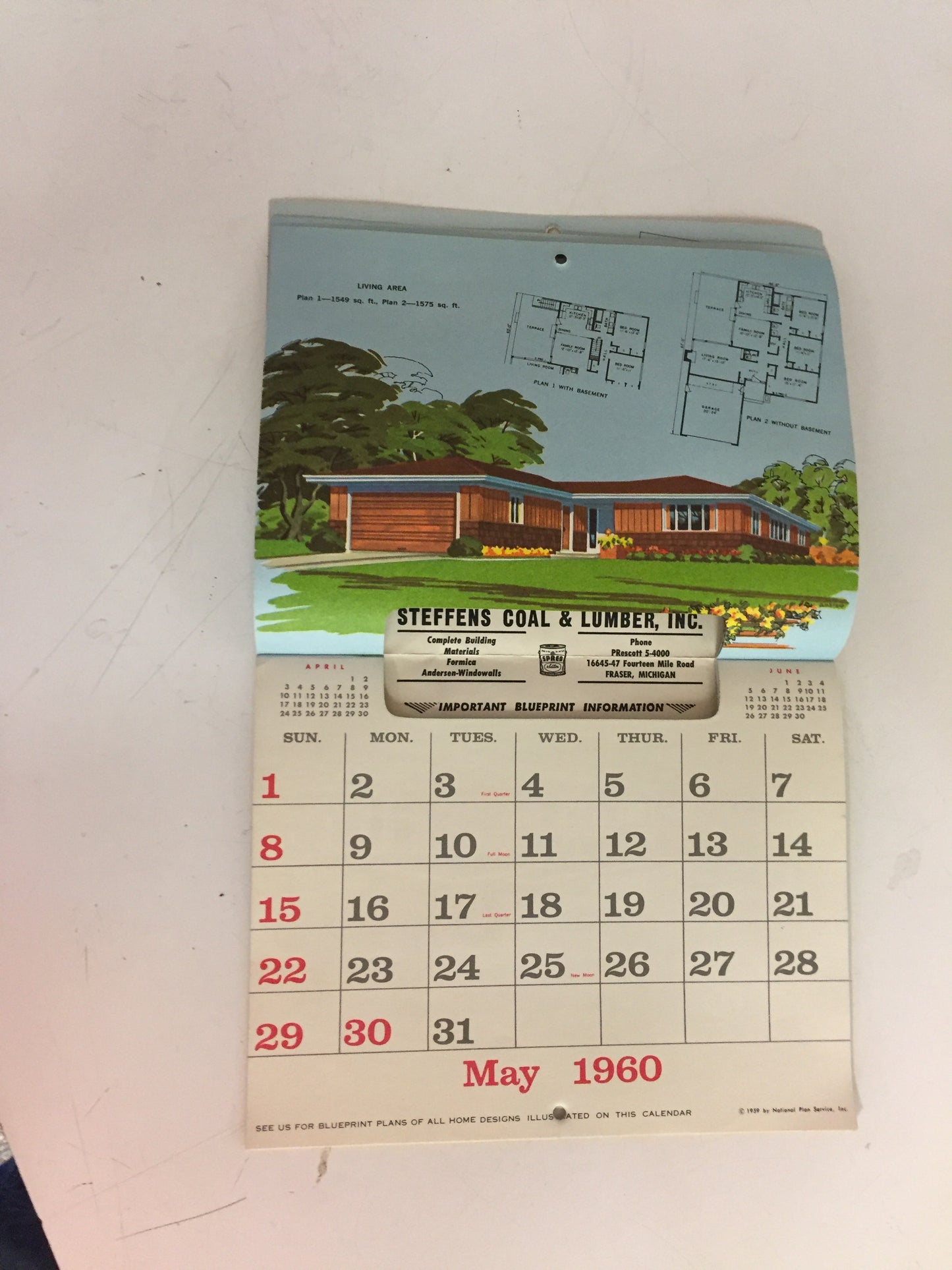 Vintage 1960 STEFFENS COAL & LUMBER CO. Advertising Calendar Home Designs Holiday