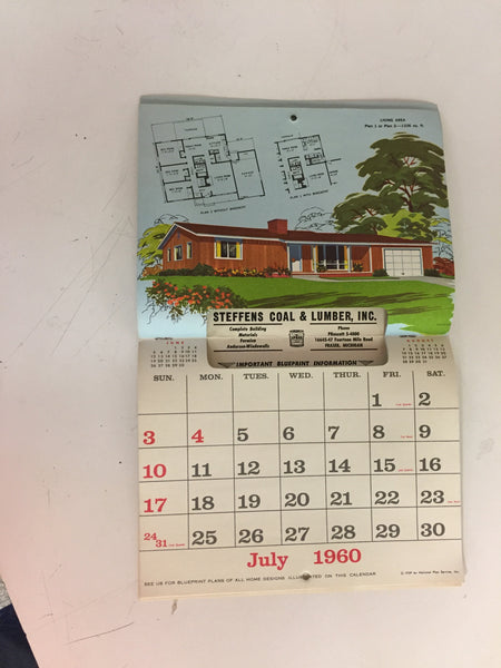Vintage 1960 STEFFENS COAL & LUMBER CO. Advertising Calendar Home Designs Holiday