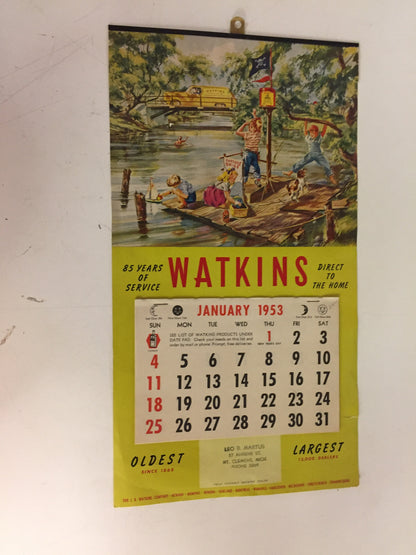 Vintage 1953 WATKINS Products Advertising Calendar Mt. Clemens Michigan