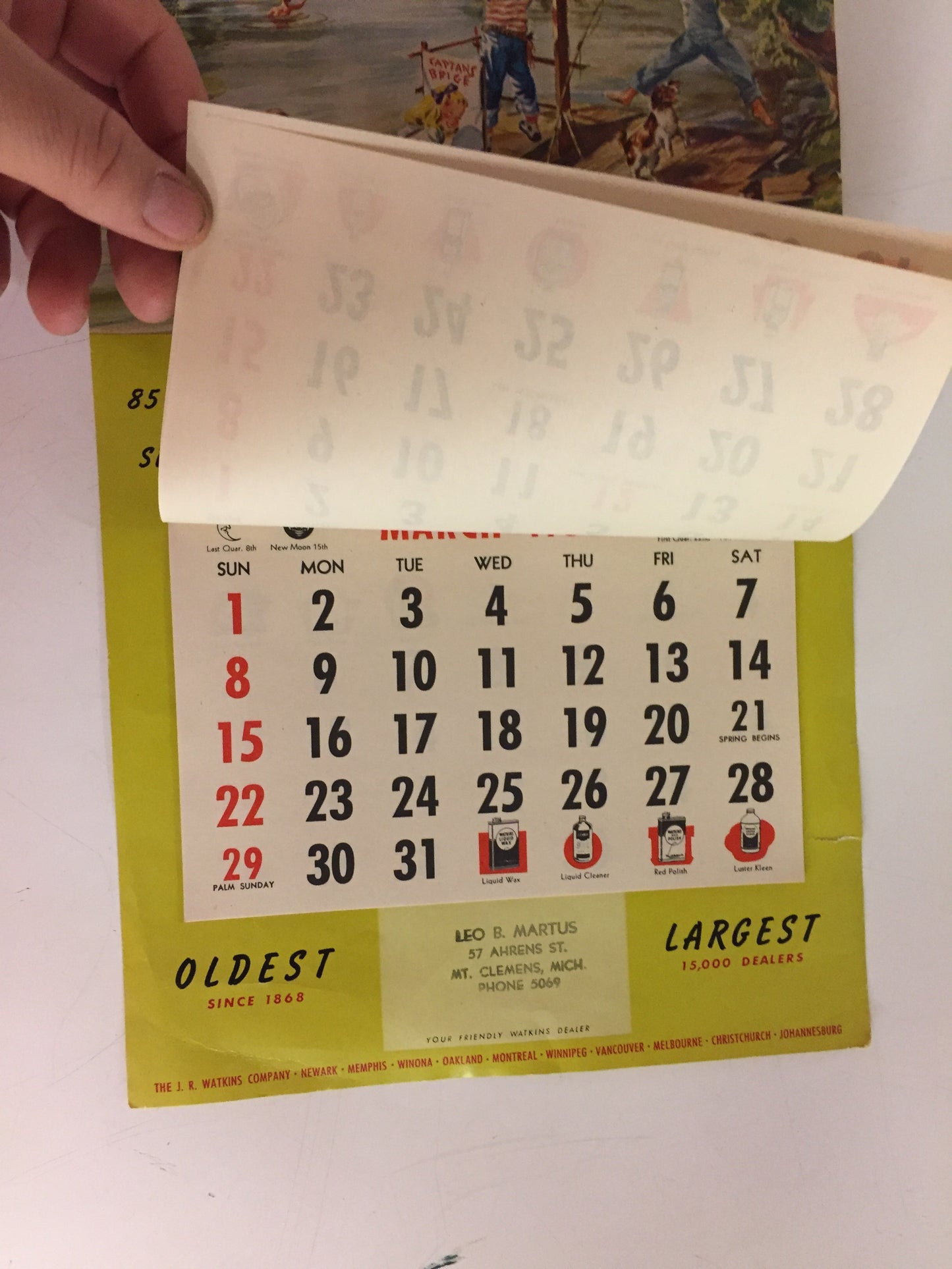 Vintage 1953 WATKINS Products Advertising Calendar Mt. Clemens Michigan
