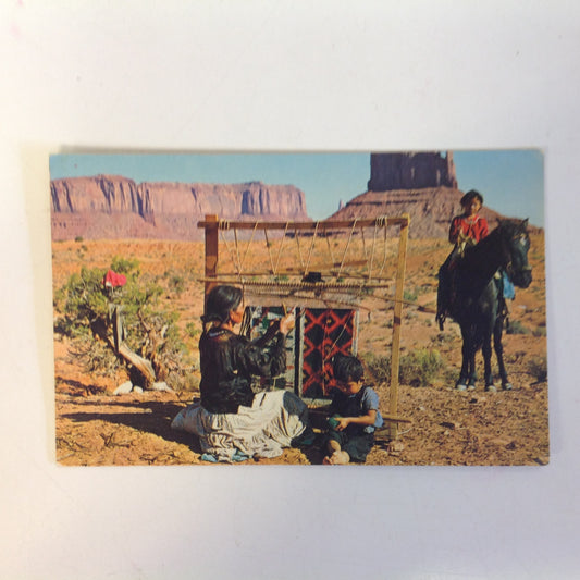 Vintage 1975 Color Postcard Rug Weaving Navajo Reservation Monument Valley Border Utah-Arizona