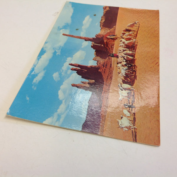 Vintage 1975 Color Postcard Yei Bichai Totem Pole Navajo Women Taking Their Sheep To Water In Beautiful Monument Valley Arizona