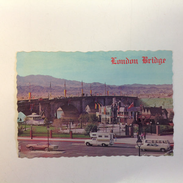 Vintage Petley Scalloped Edge Color Postcard JV McLaughlin Photo London Bridge and English Village Lake Havasu City Arizona