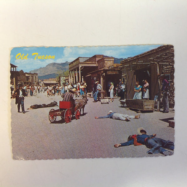 Vintage 1972 Petley Scalloped Edge Color Postcard Old Tucson Gun Battle 1865 Arizona