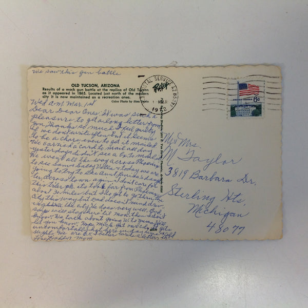 Vintage 1972 Petley Scalloped Edge Color Postcard Old Tucson Gun Battle 1865 Arizona
